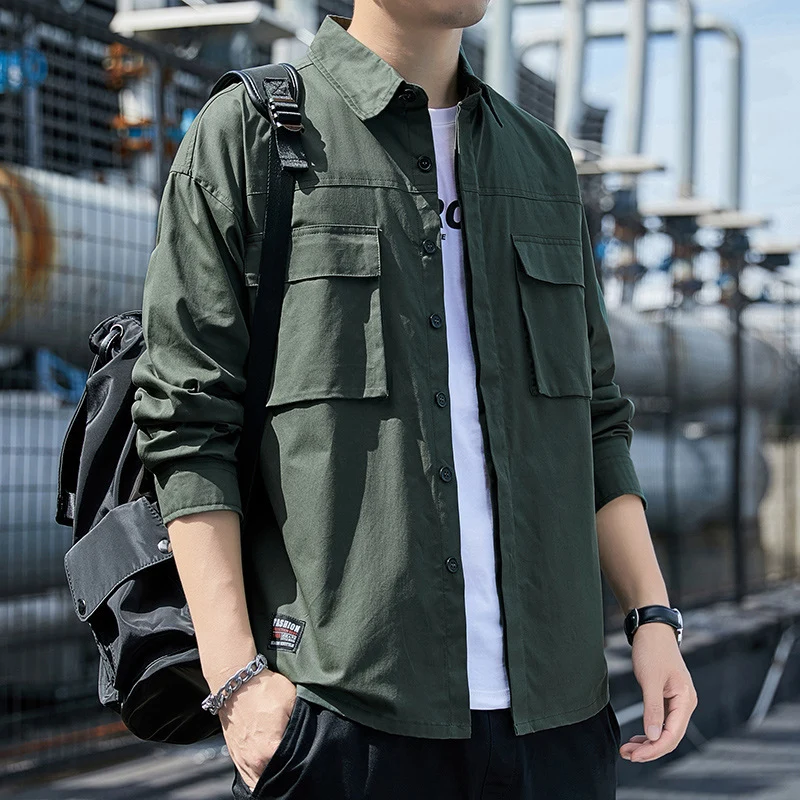 Herren Overshirt-Fieldjacke mit Utility-Brustklappen und lockerem Schnitt Drune