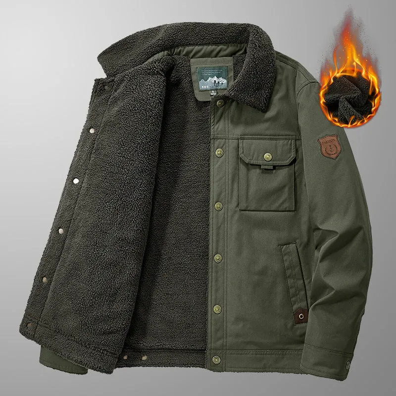 Herren Outdoor-Workjacke aus Canvas mit wärmender Teddyfleece-Innenlage und Vintage-Utility-Details Drune