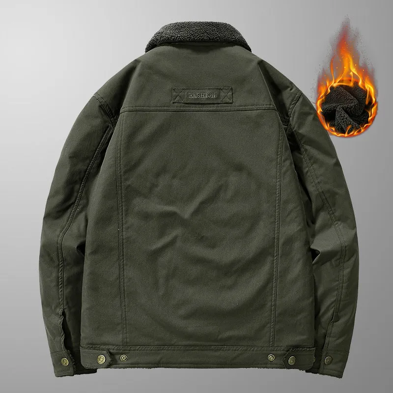 Herren Outdoor-Workjacke aus Canvas mit wärmender Teddyfleece-Innenlage und Vintage-Utility-Details Drune