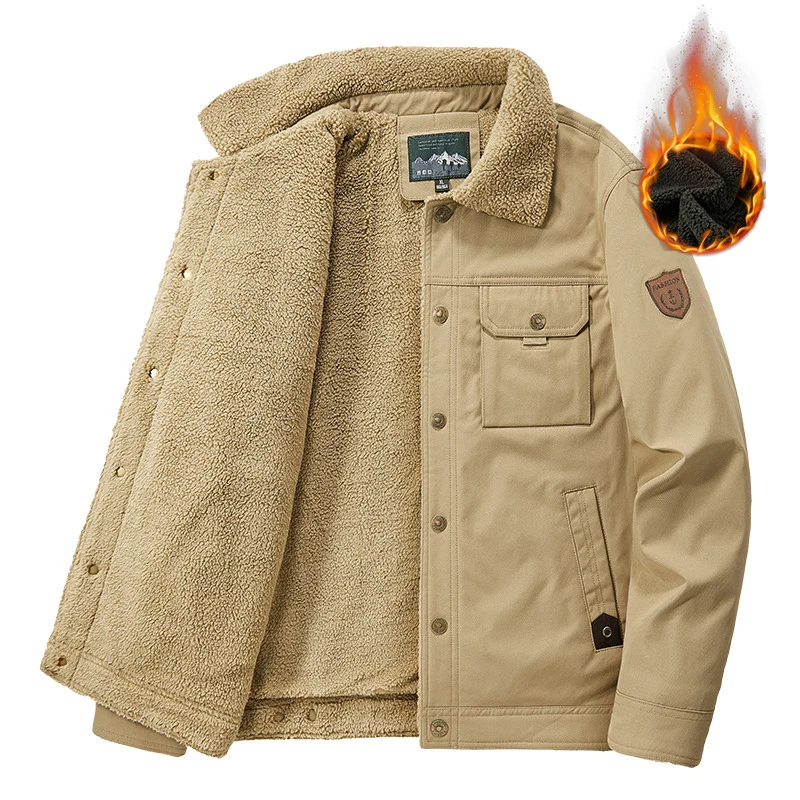 Herren Outdoor-Workjacke aus Canvas mit wärmender Teddyfleece-Innenlage und Vintage-Utility-Details Drune