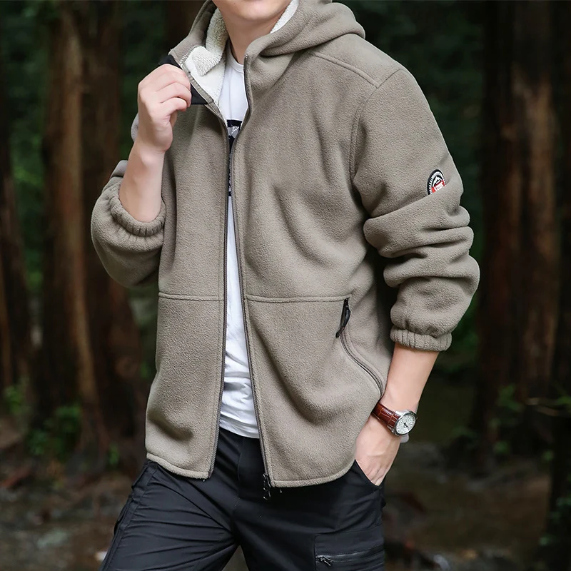 Herren Outdoor-Fleecejacke mit Kapuze, durchgehendem Reißverschluss und Reißverschlusstaschen Drune