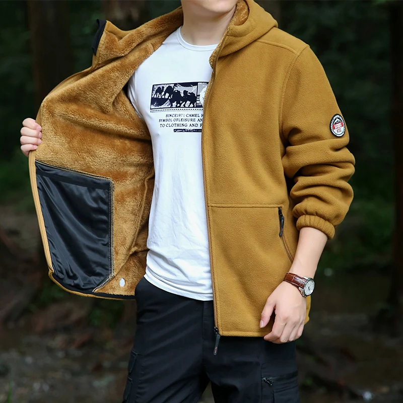 Herren Outdoor-Fleecejacke mit Kapuze, durchgehendem Reißverschluss und Reißverschlusstaschen Drune