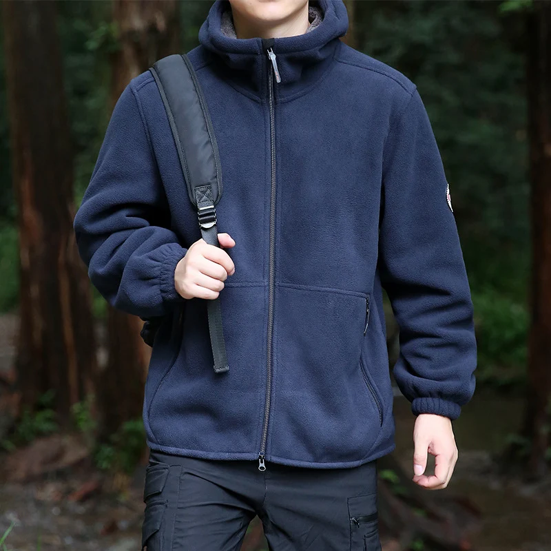 Herren Outdoor-Fleecejacke mit Kapuze, durchgehendem Reißverschluss und Reißverschlusstaschen Drune