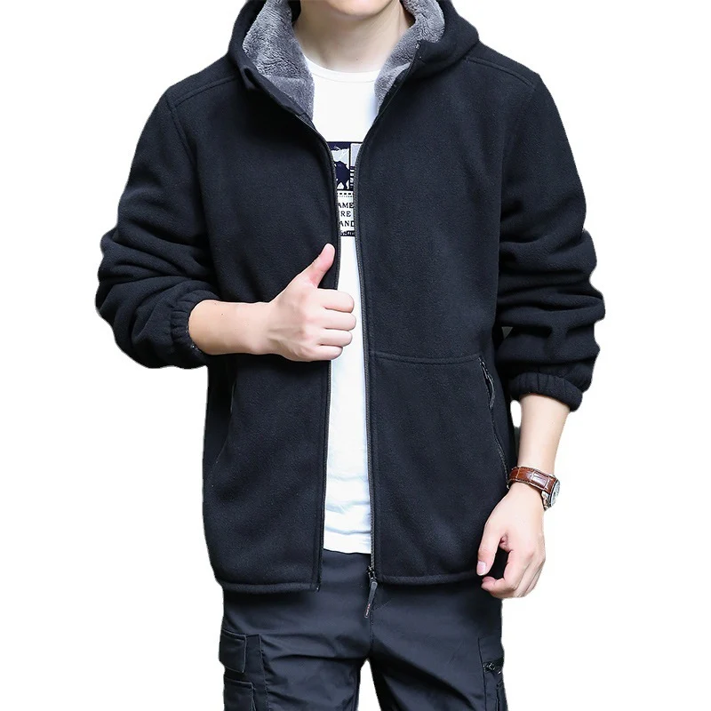 Herren Outdoor-Fleecejacke mit Kapuze, durchgehendem Reißverschluss und Reißverschlusstaschen Drune