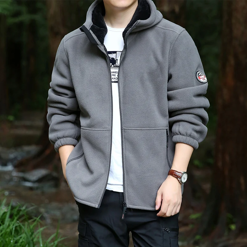 Herren Outdoor-Fleecejacke mit Kapuze, durchgehendem Reißverschluss und Reißverschlusstaschen Drune