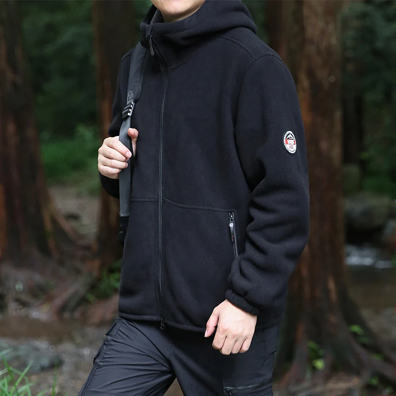 Herren Outdoor-Fleecejacke mit Kapuze, durchgehendem Reißverschluss und Reißverschlusstaschen Drune