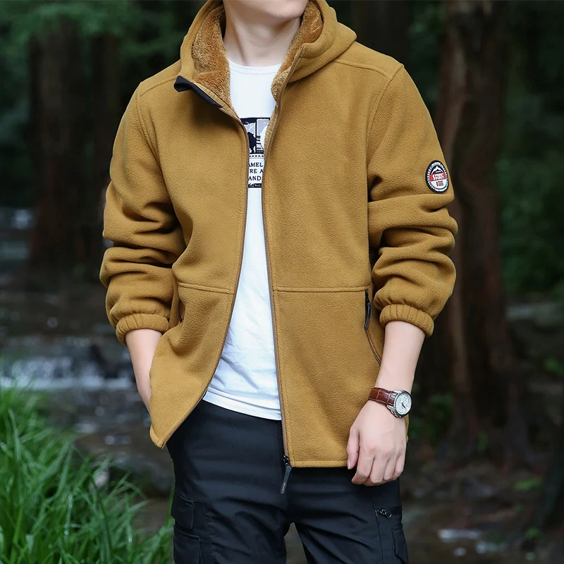 Herren Outdoor-Fleecejacke mit Kapuze, durchgehendem Reißverschluss und Reißverschlusstaschen Drune