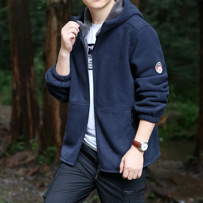 Herren Outdoor-Fleecejacke mit Kapuze, durchgehendem Reißverschluss und Reißverschlusstaschen Drune