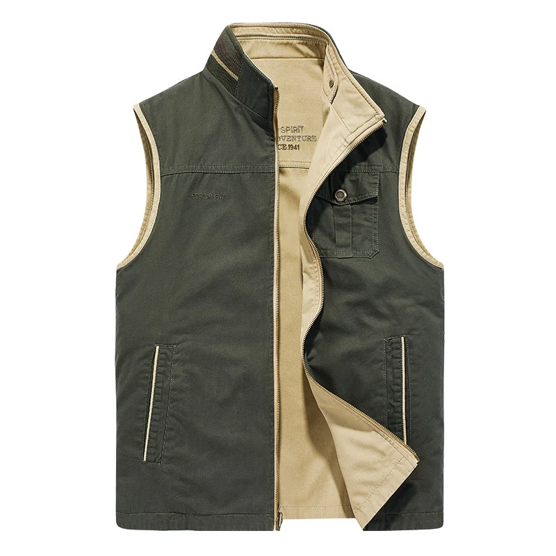 Herren Outdoor-Canvasweste mit verstärkten Taschen, Stehkragen und weichem Baumwollfutter Drune