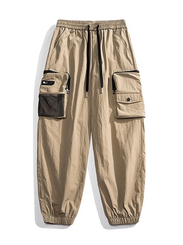 Herren Nylon Utility Cargohose mit elastischem Bund, verstellbarem Gürtel und Pattentaschen Drune