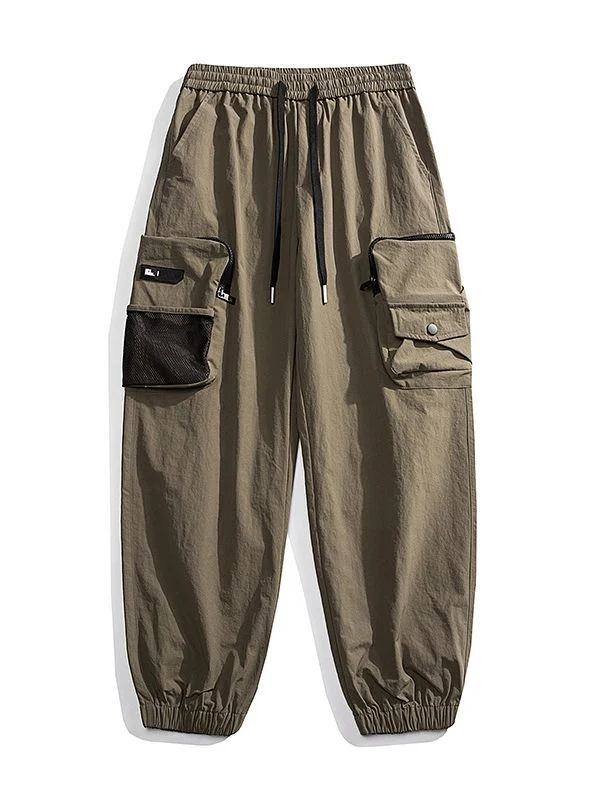 Herren Nylon Utility Cargohose mit elastischem Bund, verstellbarem Gürtel und Pattentaschen Drune
