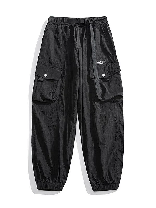 Herren Nylon Utility Cargohose mit elastischem Bund, verstellbarem Gürtel und Pattentaschen Drune