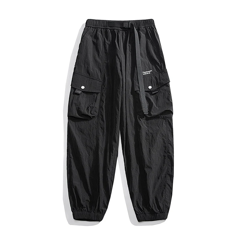 Herren Nylon Utility Cargohose mit elastischem Bund, verstellbarem Gürtel und Pattentaschen Drune