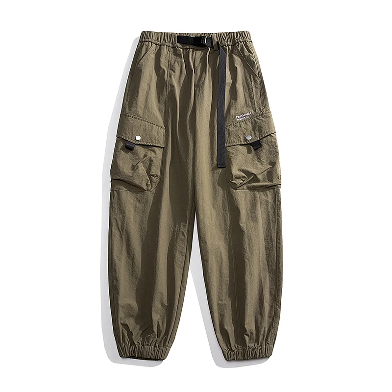Herren Nylon Utility Cargohose mit elastischem Bund, verstellbarem Gürtel und Pattentaschen Drune