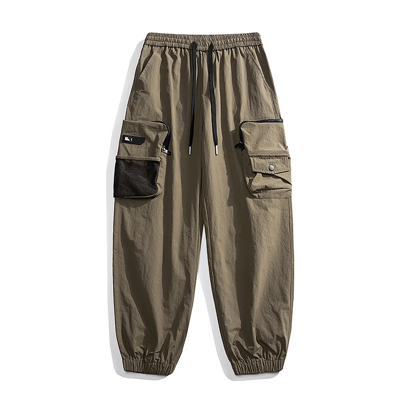 Herren Nylon Utility Cargohose mit elastischem Bund, verstellbarem Gürtel und Pattentaschen Drune