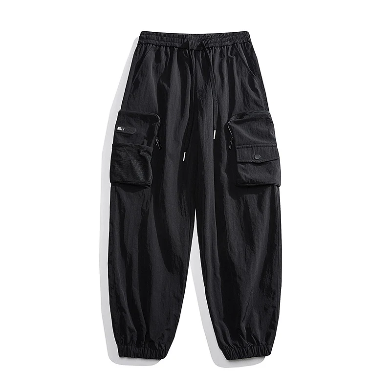 Herren Nylon Utility Cargohose mit elastischem Bund, verstellbarem Gürtel und Pattentaschen Drune
