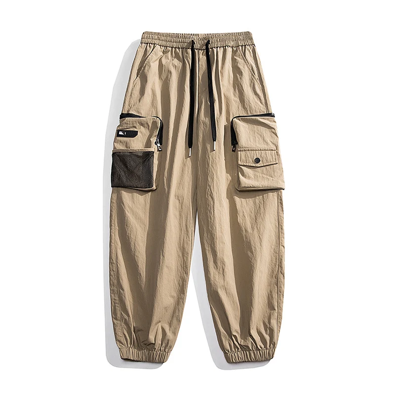 Herren Nylon Utility Cargohose mit elastischem Bund, verstellbarem Gürtel und Pattentaschen Drune