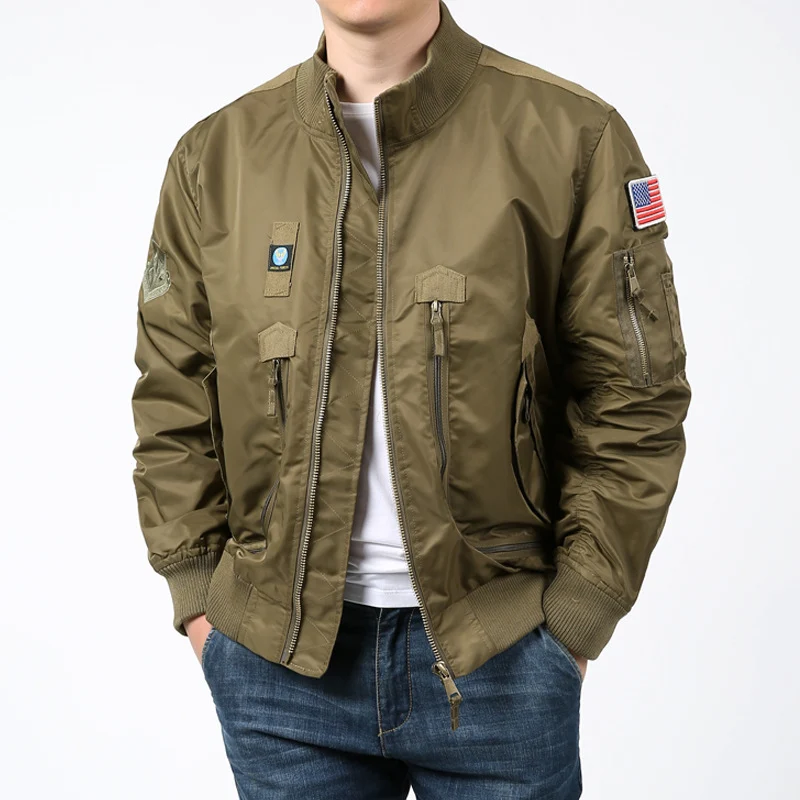 Herren Nylon-Bomberjacke im Pilotencut mit Mehrfach-Zip-Taschen und Ärmelorganizer Drune