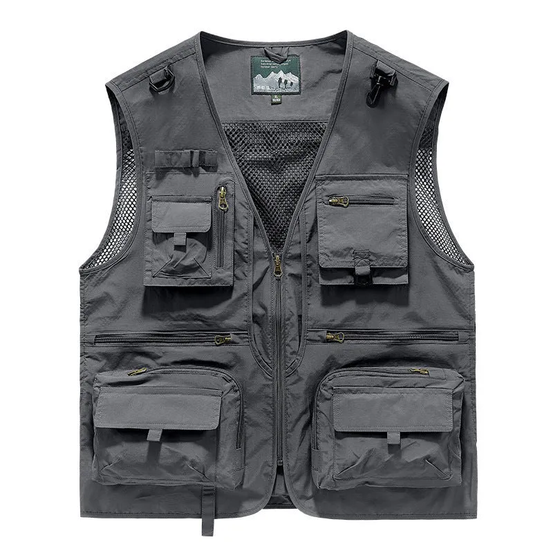Herren multitaschige Angler-Utility‑Weste mit Netzrücken und Reißverschluss Drune