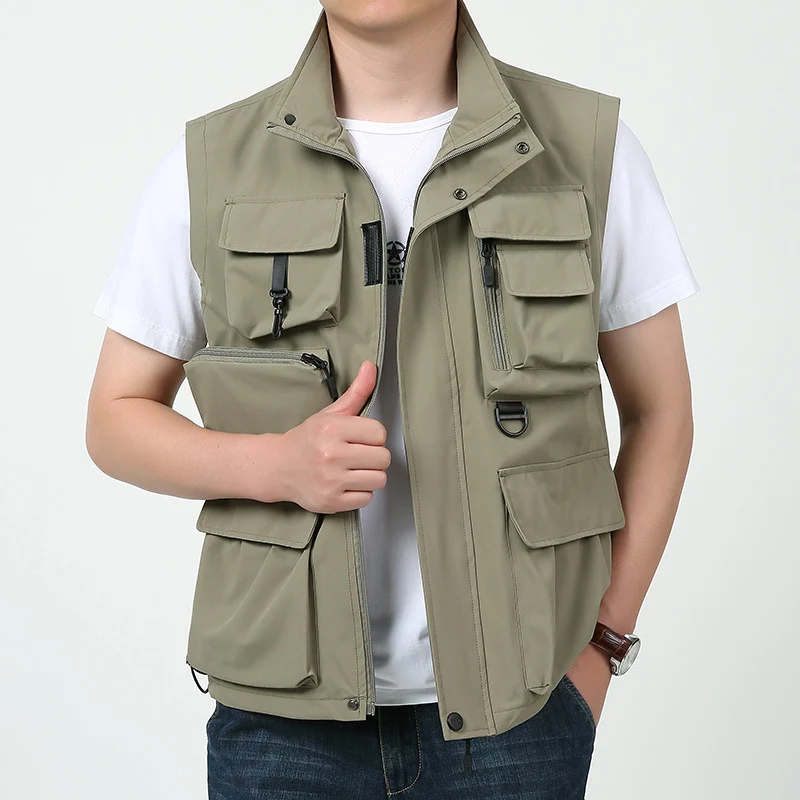 Herren Multitaschen-Outdoorweste mit D-Ring, Reißverschlusstaschen und abnehmbarem Taschenmodul Drune