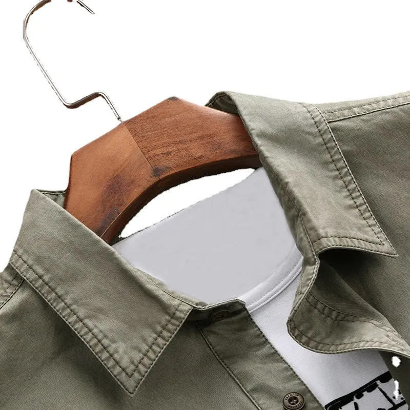 Herren Longline Canvas-Overshirt im Utility-Stil mit Brustpattentaschen Drune