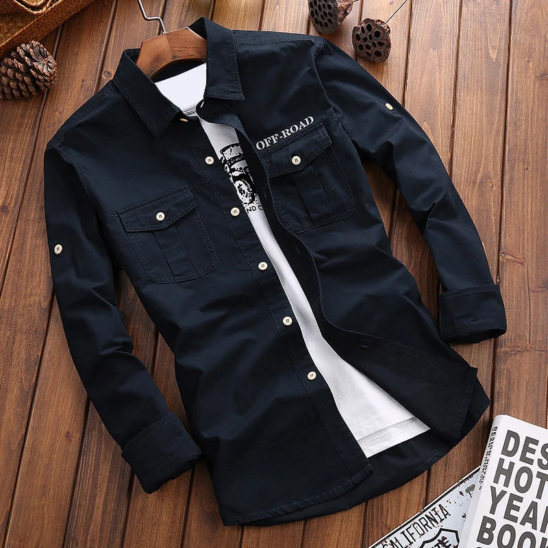Herren Longline Canvas-Overshirt im Utility-Stil mit Brustpattentaschen Drune