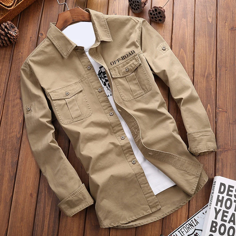 Herren Longline Canvas-Overshirt im Utility-Stil mit Brustpattentaschen Drune