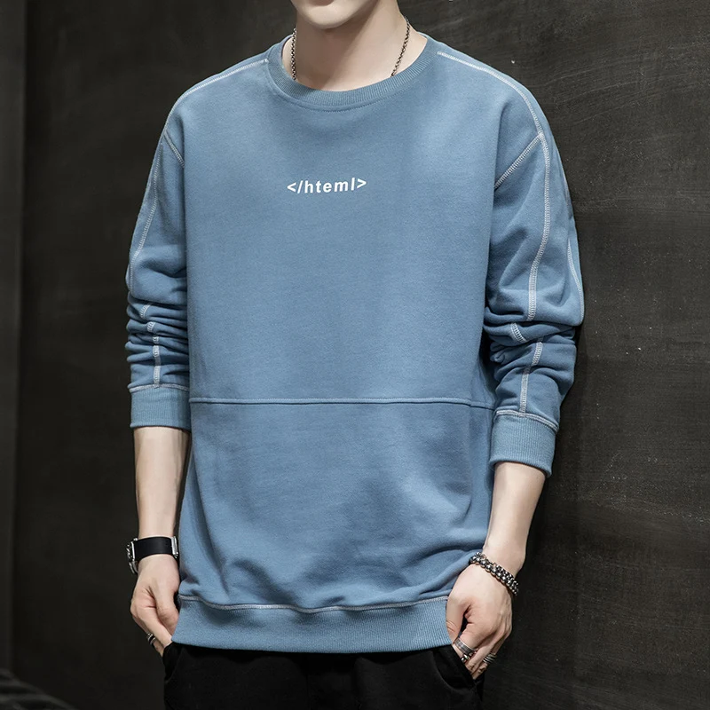 Herren lockeres Oversize‑Sweatshirt mit Kontrastnähten und Code‑Print Drune