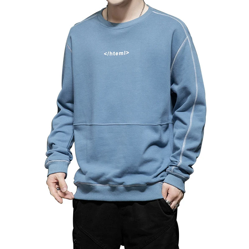 Herren lockeres Oversize‑Sweatshirt mit Kontrastnähten und Code‑Print Drune