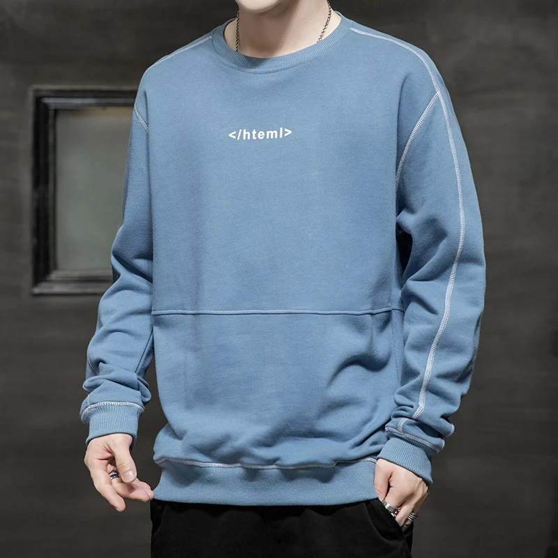 Herren lockeres Oversize‑Sweatshirt mit Kontrastnähten und Code‑Print Drune