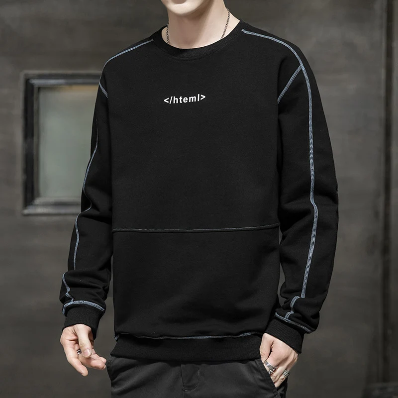 Herren lockeres Oversize‑Sweatshirt mit Kontrastnähten und Code‑Print Drune
