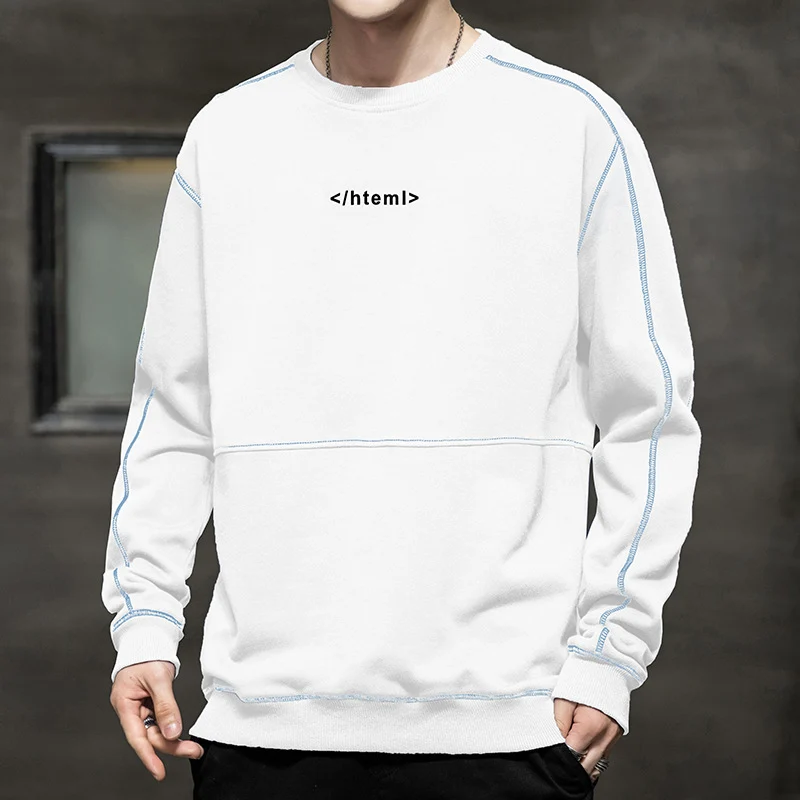 Herren lockeres Oversize‑Sweatshirt mit Kontrastnähten und Code‑Print Drune