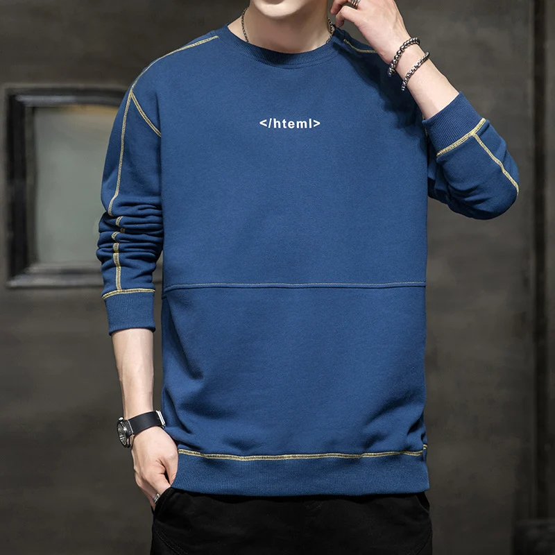 Herren lockeres Oversize‑Sweatshirt mit Kontrastnähten und Code‑Print Drune