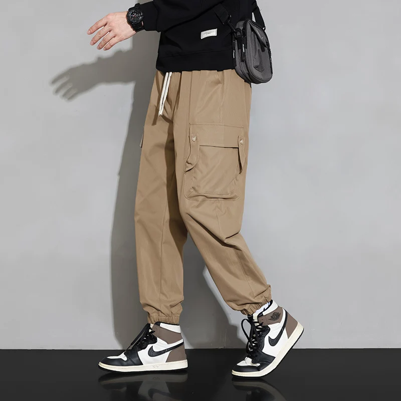 Herren Lockere Utility-Cargohose mit Kordelzug, Elastikbündchen und Multifunktionstaschen Drune
