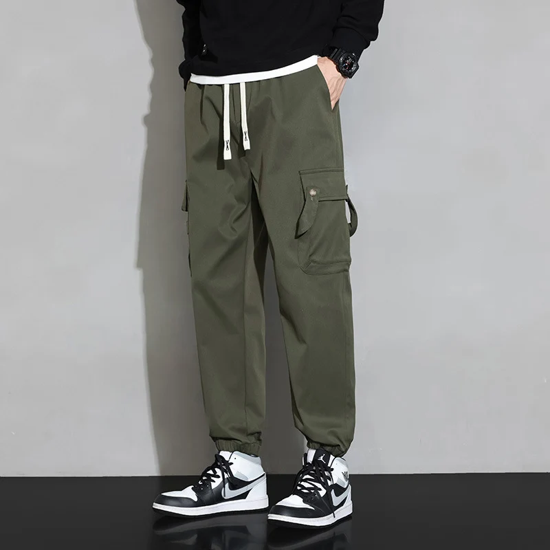Herren Lockere Utility-Cargohose mit Kordelzug, Elastikbündchen und Multifunktionstaschen Drune