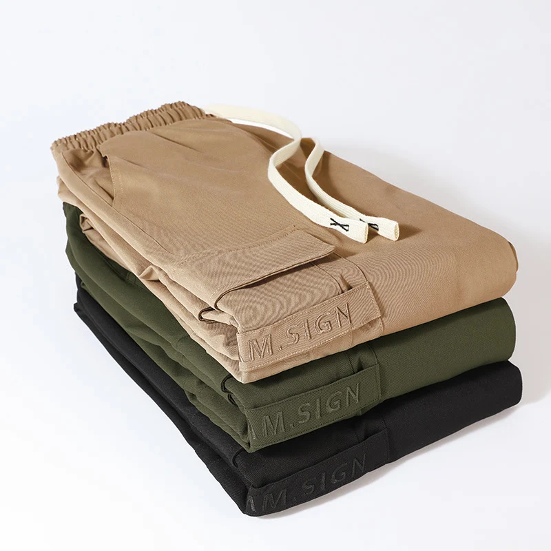 Herren Lockere Utility-Cargohose mit Kordelzug, Elastikbündchen und Multifunktionstaschen Drune