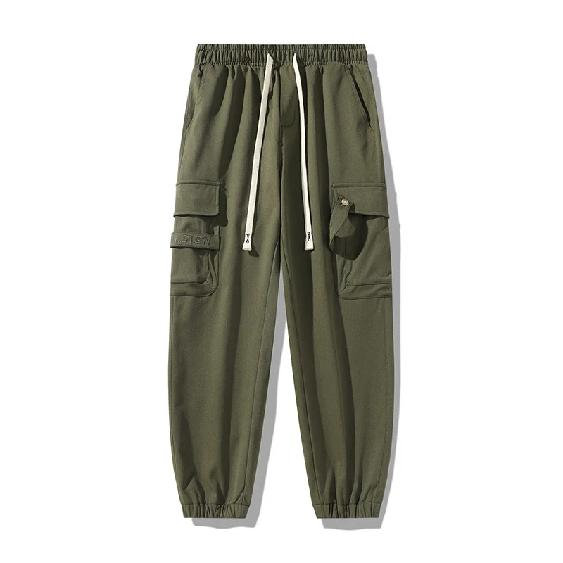 Herren Lockere Utility-Cargohose mit Kordelzug, Elastikbündchen und Multifunktionstaschen Drune