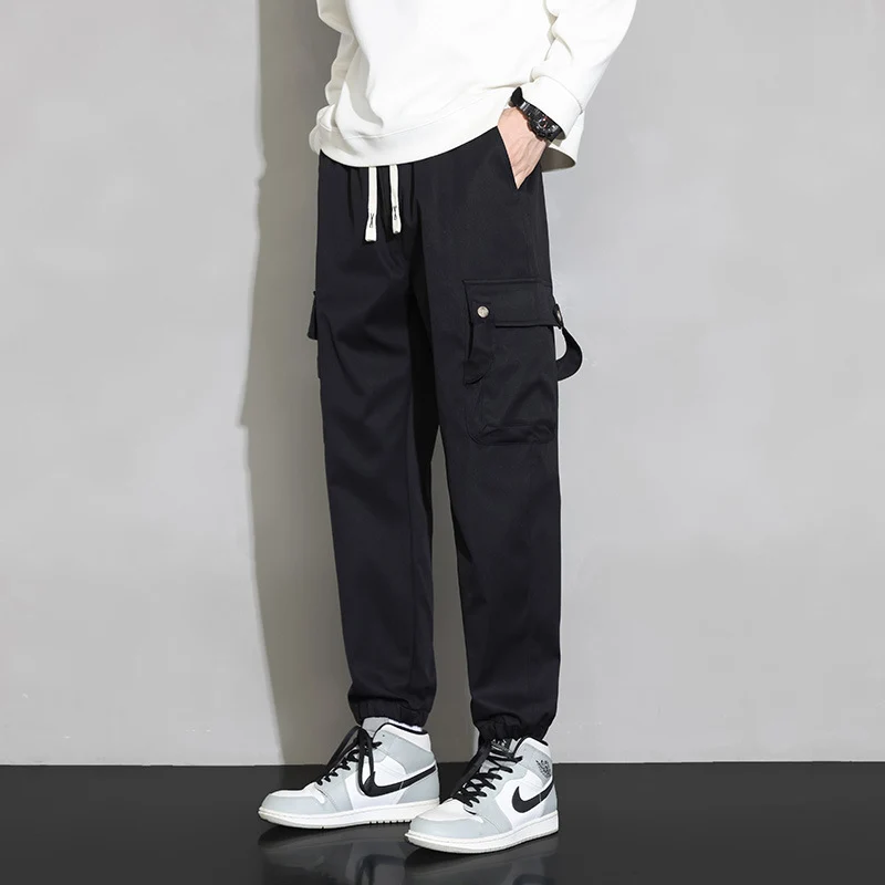 Herren Lockere Utility-Cargohose mit Kordelzug, Elastikbündchen und Multifunktionstaschen Drune