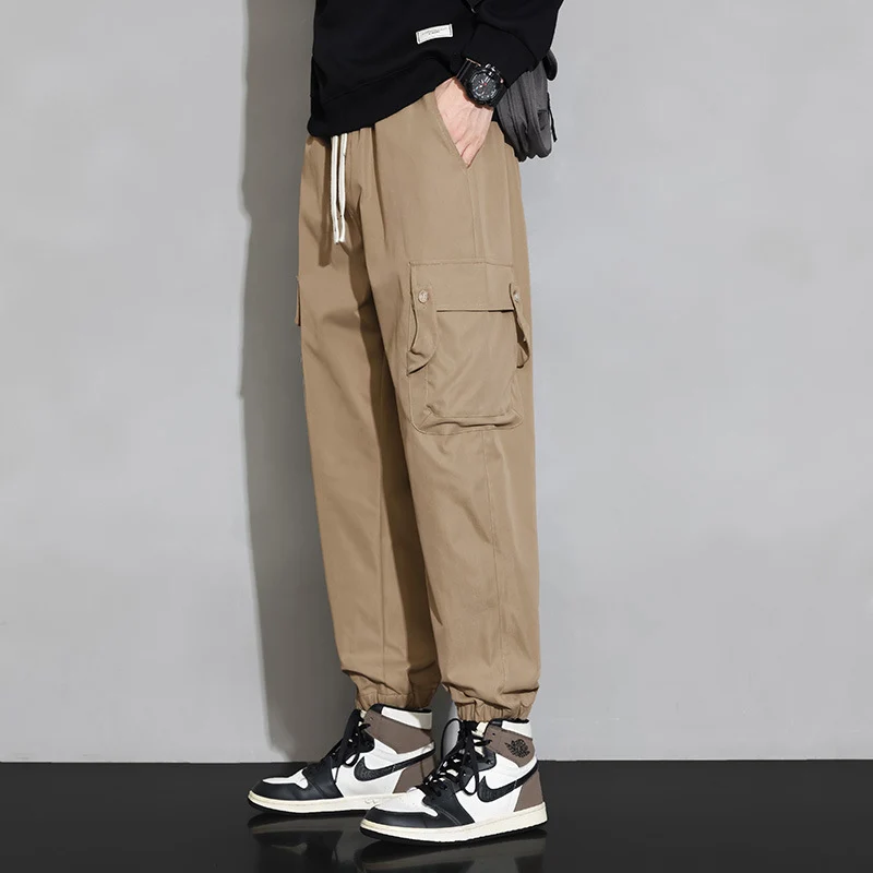Herren Lockere Utility-Cargohose mit Kordelzug, Elastikbündchen und Multifunktionstaschen Drune