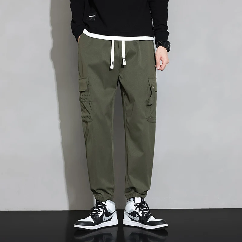 Herren Lockere Utility-Cargohose mit Kordelzug, Elastikbündchen und Multifunktionstaschen Drune