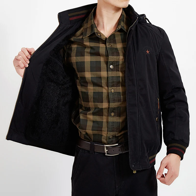 Herren Leichtgewichtige Utility-Bomberjacke mit Teddyfutter und Kapuze Drune