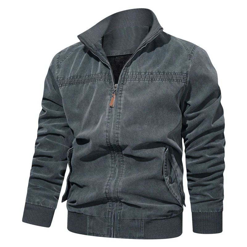 Herren leichtes Vintage-Canvas-Blouson mit Stehkragen und Rippbündchen Drune