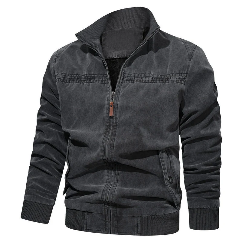 Herren leichtes Vintage-Canvas-Blouson mit Stehkragen und Rippbündchen Drune