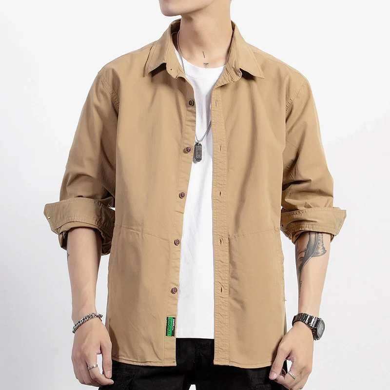 Herren leichtes Utility-Overshirt mit Knopfleiste und Hemdkragen Drune