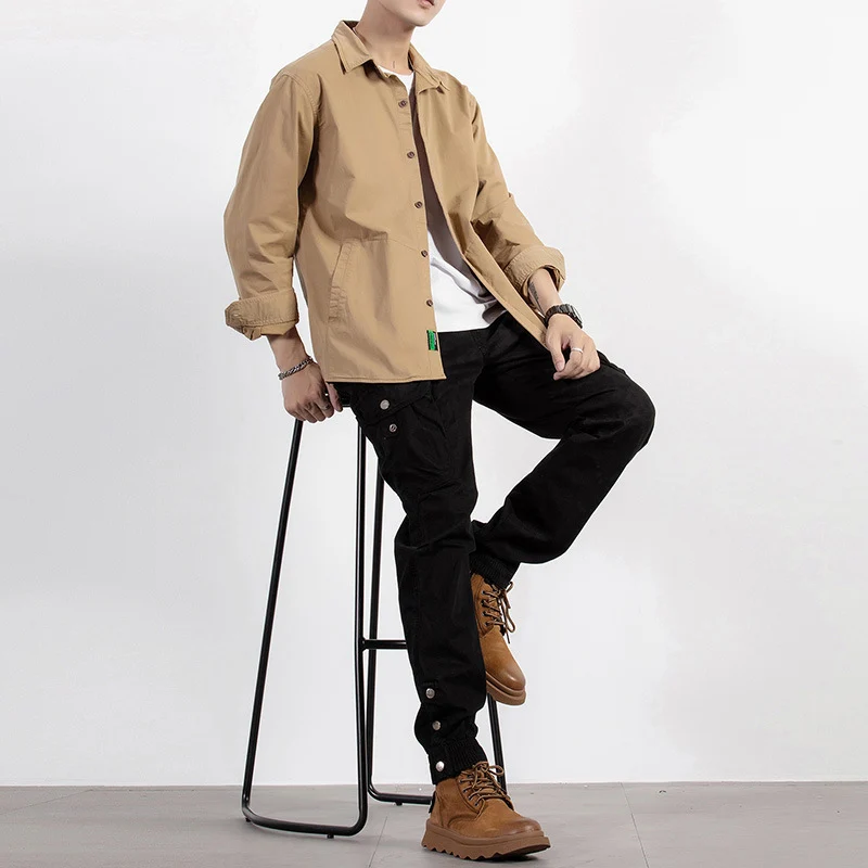 Herren leichtes Utility-Overshirt mit Knopfleiste und Hemdkragen Drune
