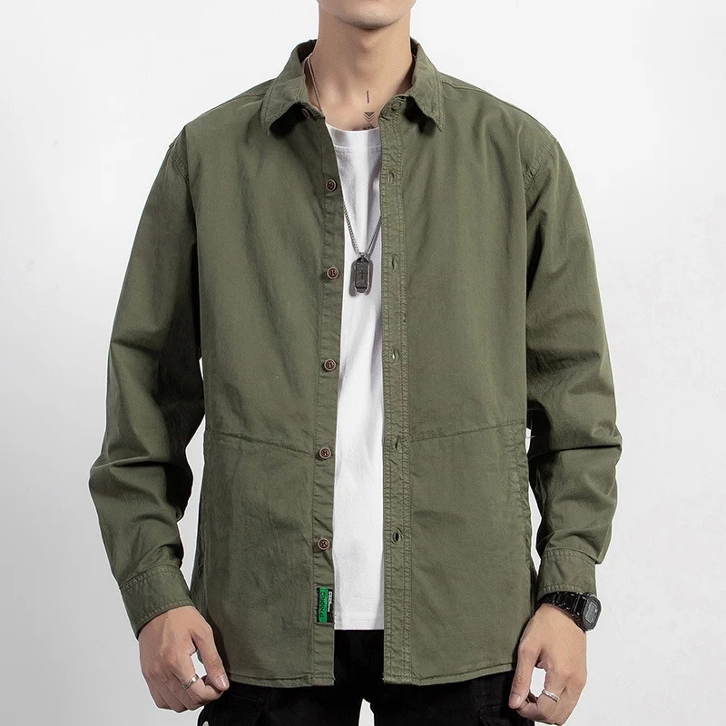 Herren leichtes Utility-Overshirt mit Knopfleiste und Hemdkragen Drune