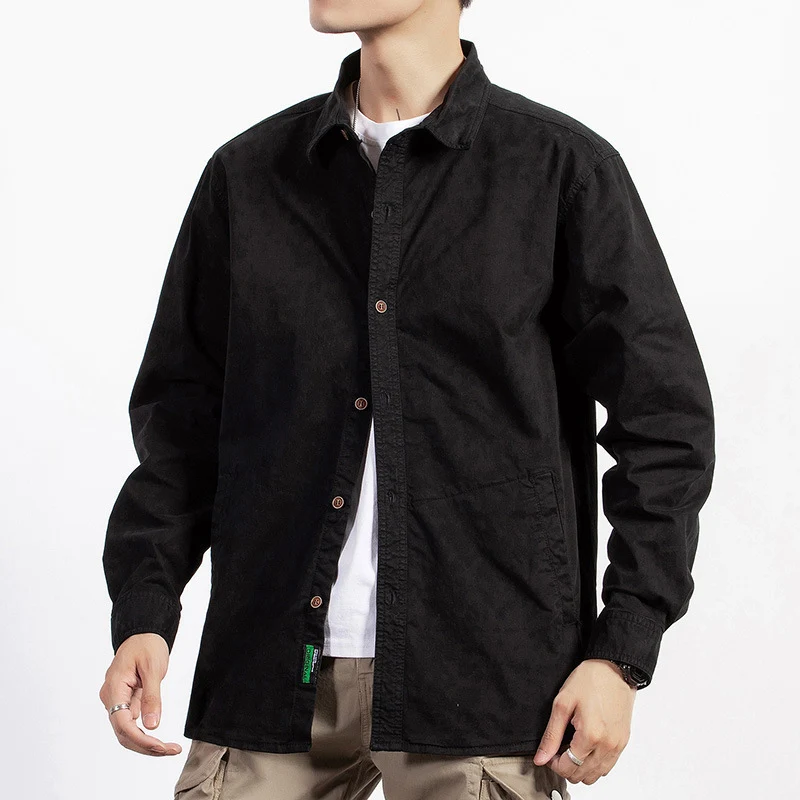 Herren leichtes Utility-Overshirt mit Knopfleiste und Hemdkragen Drune