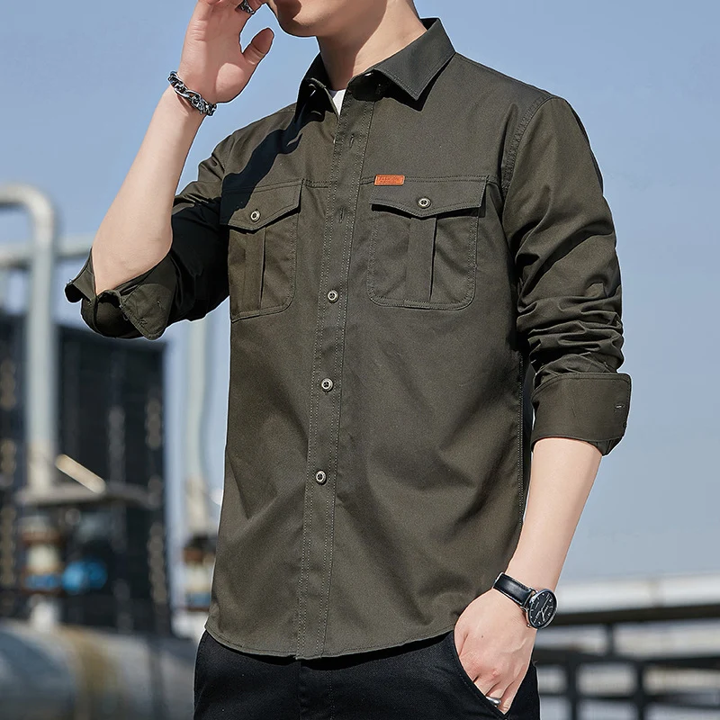 Herren leichtes Utility-Overshirt aus Baumwoll-Canvas mit Brustpattentaschen Drune