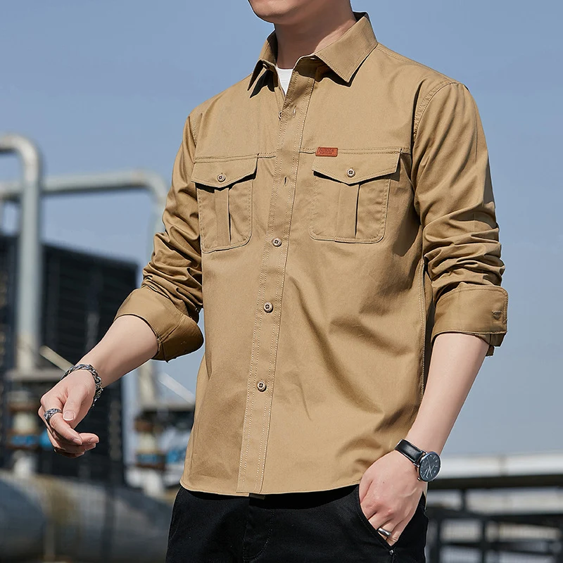 Herren leichtes Utility-Overshirt aus Baumwoll-Canvas mit Brustpattentaschen Drune