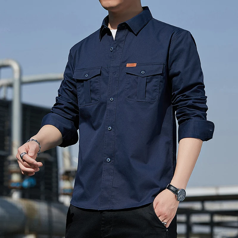 Herren leichtes Utility-Overshirt aus Baumwoll-Canvas mit Brustpattentaschen Drune